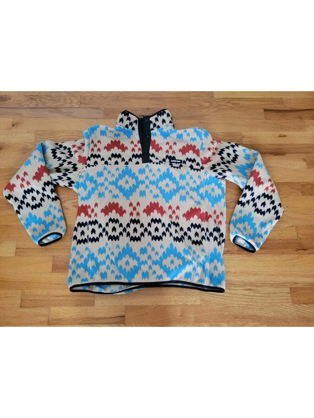 Lands End Heritage Men's Large 42/44 Fleece Jacket 1/4 Snap Neck Aztec Pullover